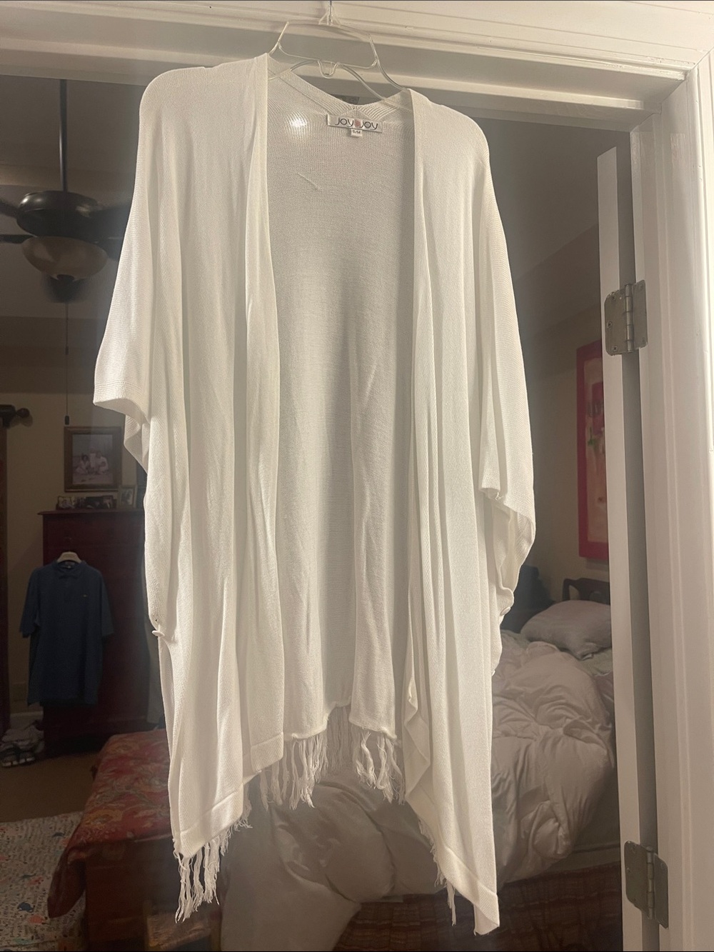 Joy Joy White Open-Front Fringe Cardigan